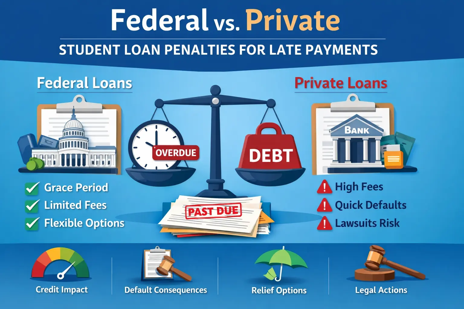 how does the punishment for late payment of student loans differ between federal and private loan